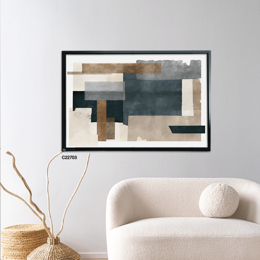 لوحة جدارية كانفس بتصميم تجريدي بتدرجات الازرق والرمادي والبيج