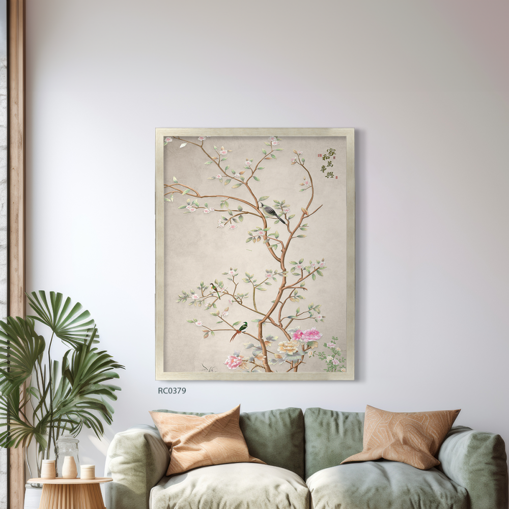 لوحة جدارية كانفس ورد واغصان وطيور