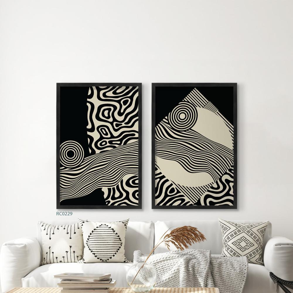 لوحة جدارية كانفس مقسمة تموجات وأشكال متداخله