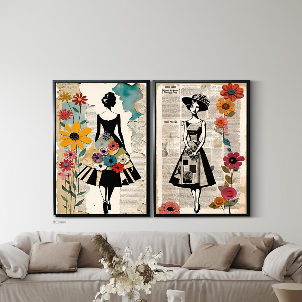 لوحة جدارية كانفس نساء بطابع مستوحى من الخمسينيات