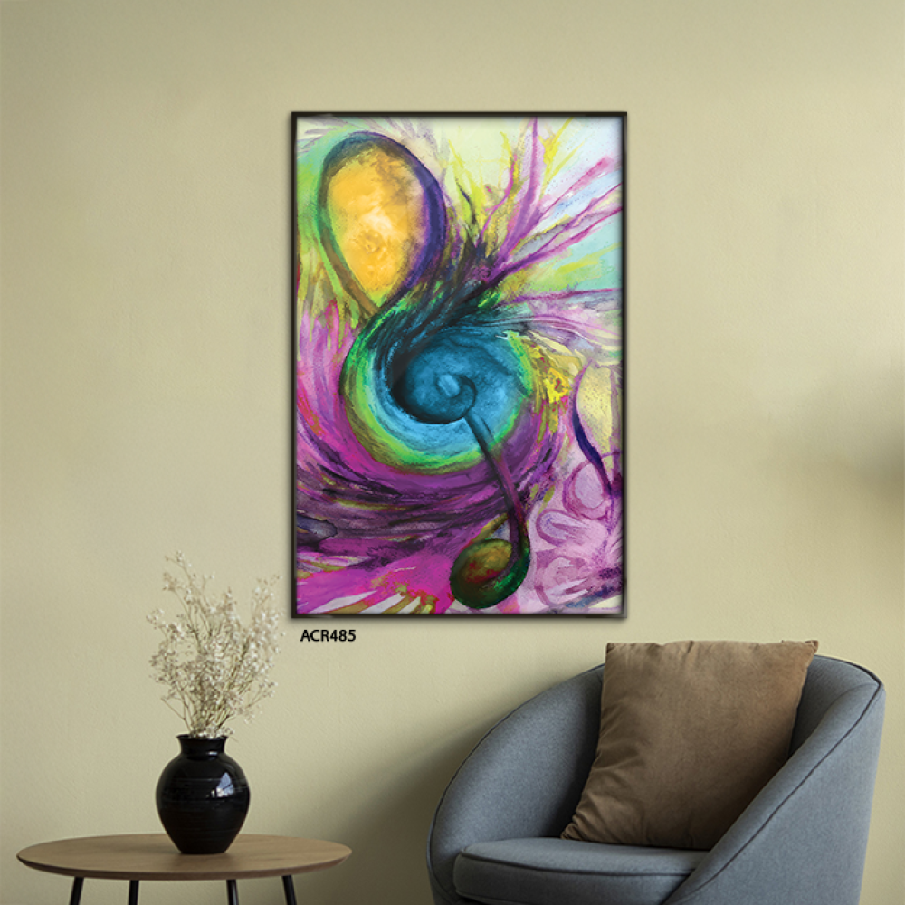 لوحة جدارية اكريليك تتميز بتصميم يضم مفتاح صول وعلامات موسيقية