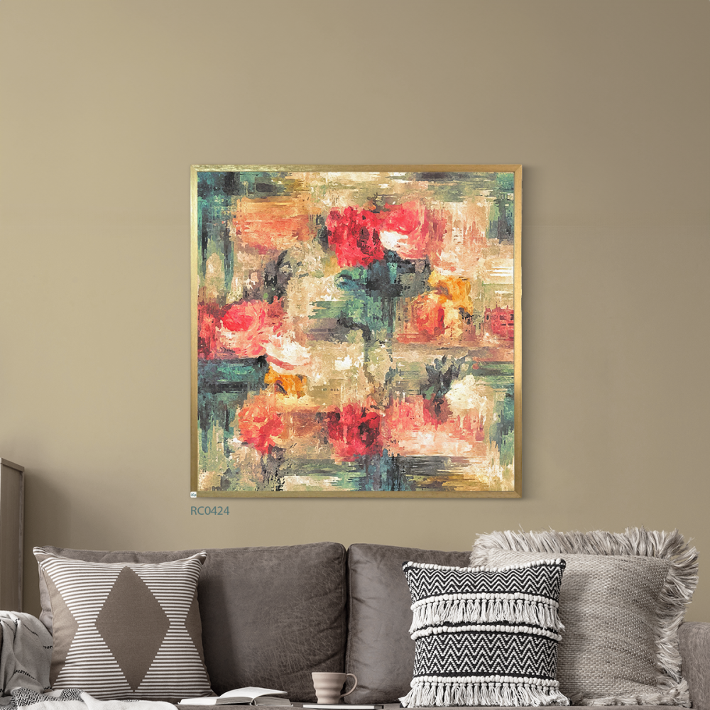 لوحة جدراية كانفس بتصميم تجريدي بتدرجات الاحمر الاخضر والبرتقالي