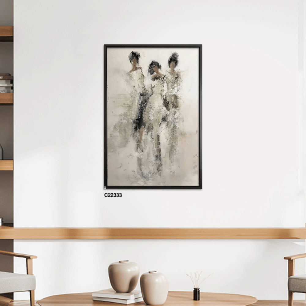 لوحة جدارية كانفس سيدات تدرجات الابيض والرمادي والأسود