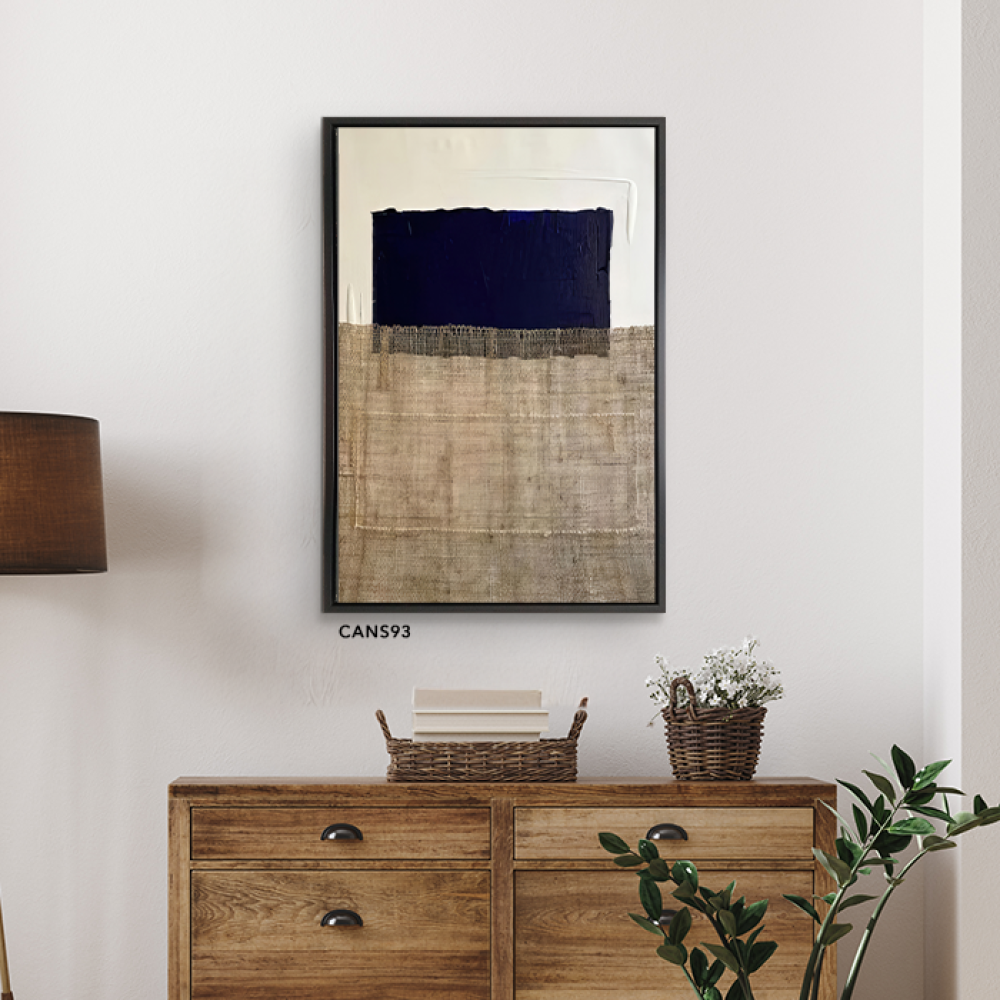 لوحة جدارية كانفس تداخل هندسي تدرجات البيج والبني مع الكحلي