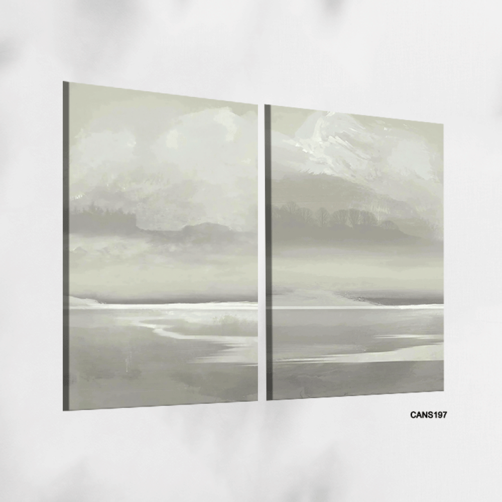 لوحة جدارية كانفس بحر وسماء  تدرجات رمادي مع أبيض