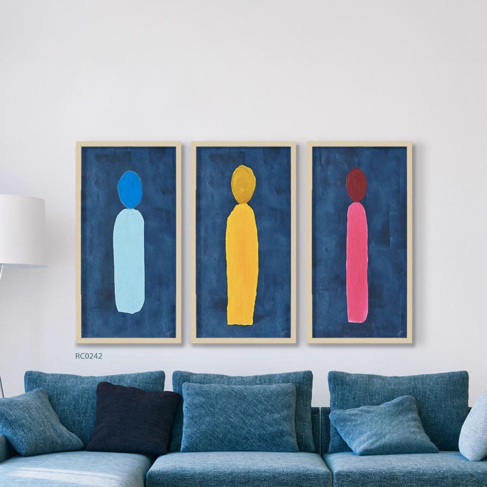 لوحة كانفس اشخاص تدرجات الازرق مع الكحلي والاصفر