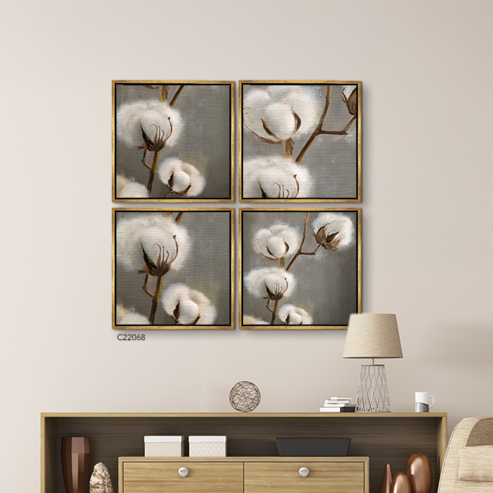 لوحة جدارية كانفس مقسمة زهرة القطن تدرجات البني مع الرمادي والأبيض