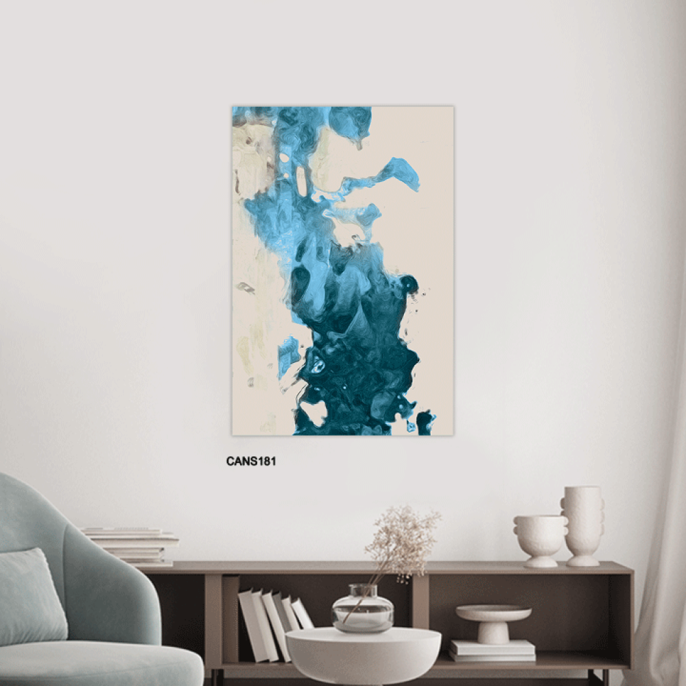 لوحة جدارية كانفس طابع مائي دخاني تدرجات أزرق وبيج