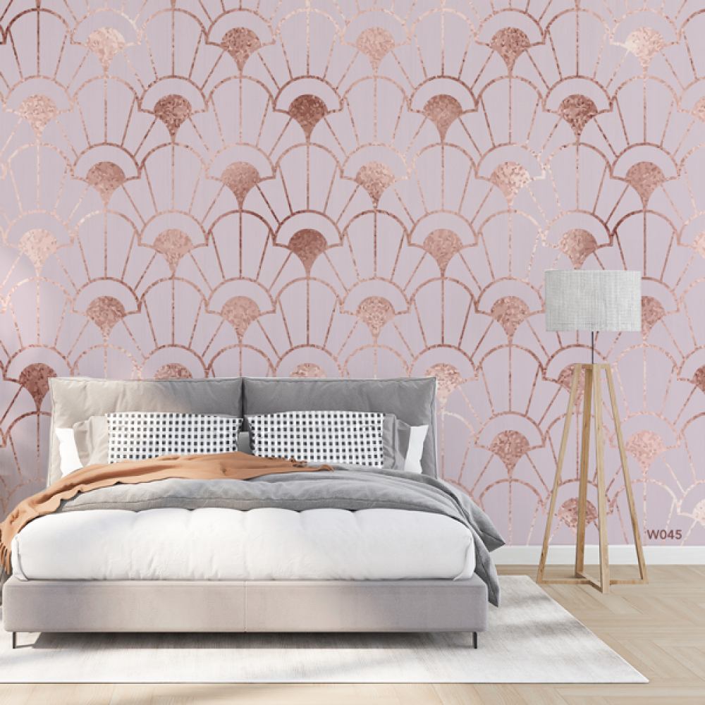 ورق حائط ، بنقوش هندسية - تدرجات البنفسجي الفاتح والذهبي الوردي(روز قولد)