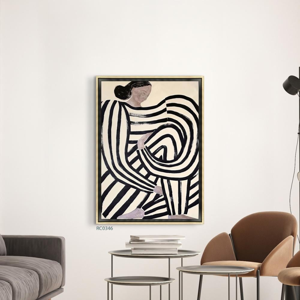 لوحة جدارية كانفس فتاة بخطوط تدرجات الابيض والاسود