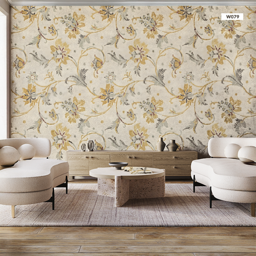 ورق جدران بتصميم أزهار ولفائف نباتية متداخلة
