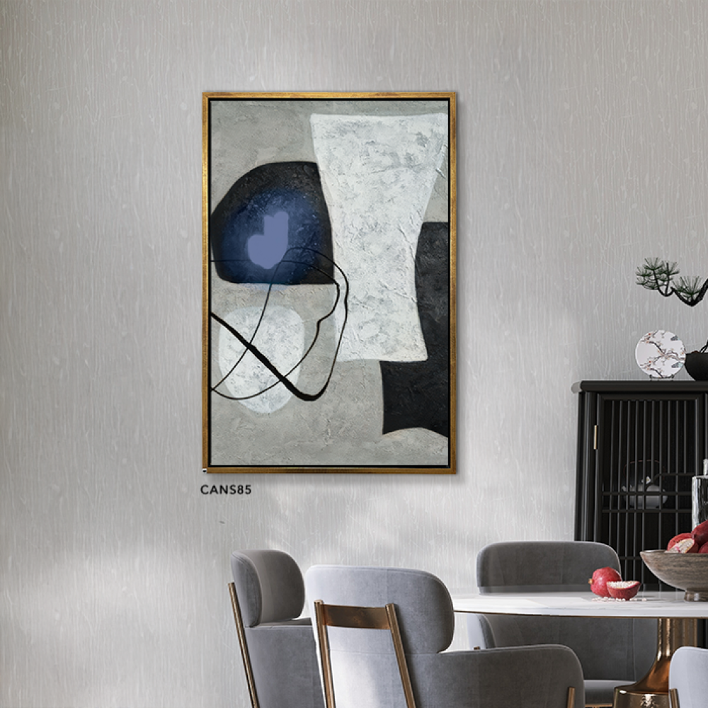 لوحة جدارية كانفس أشكال متداخلة تدرجات الأزرق مع الأسود والأبيض