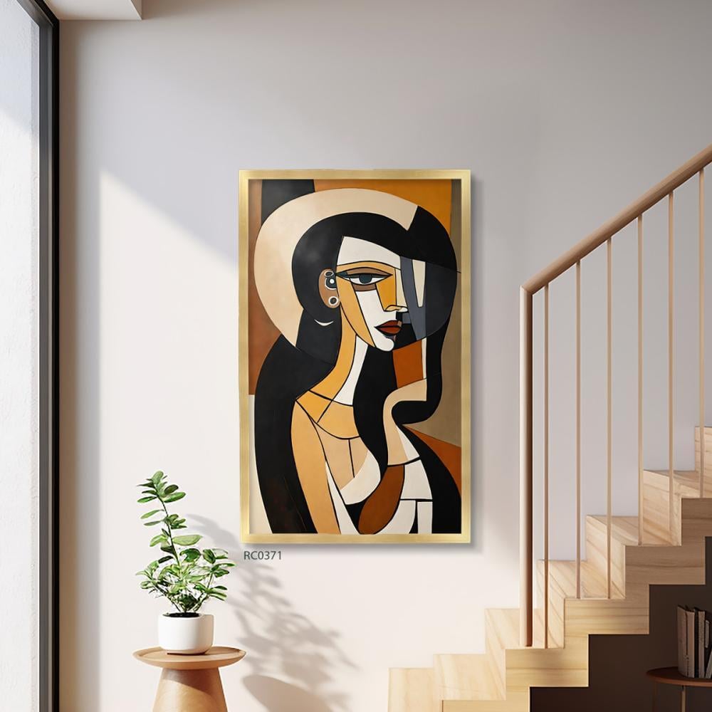 لوحة جدارية كانفس وجه سيدة بتدرجات البني والبيج