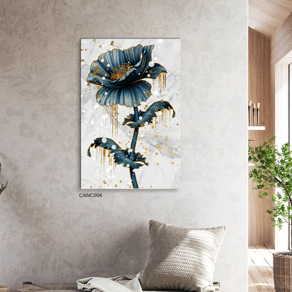 لوحة جدارية كانفس ، وردة - تدرجات الذهبي والتركواز مع الأبيض والرمادي