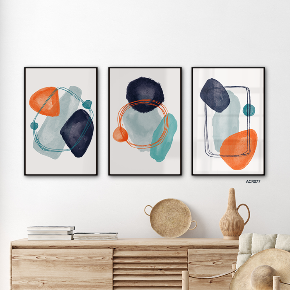 لوحة جدارية أكريليك مقسمة أشكال بتدرجات من اللونين الأزرق والبرتقالي