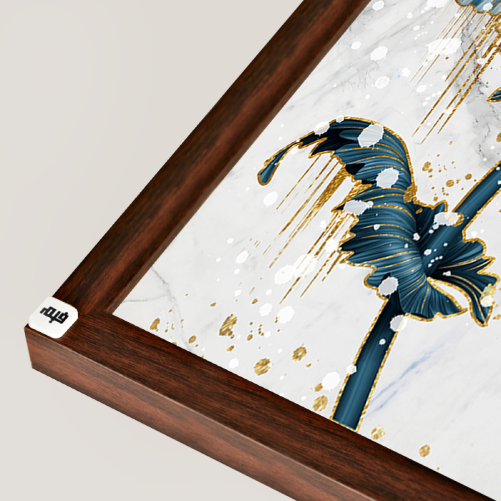 لوحة جدارية كانفس ، وردة - تدرجات الذهبي والتركواز مع الأبيض والرمادي