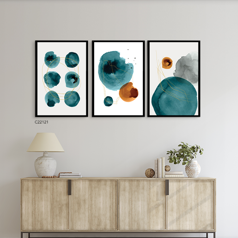 لوحة جدارية كانفس مقسمة ، دوائر - تدرجات البني والأخضر التركوازي مع الأبيض - فن بوهيمي