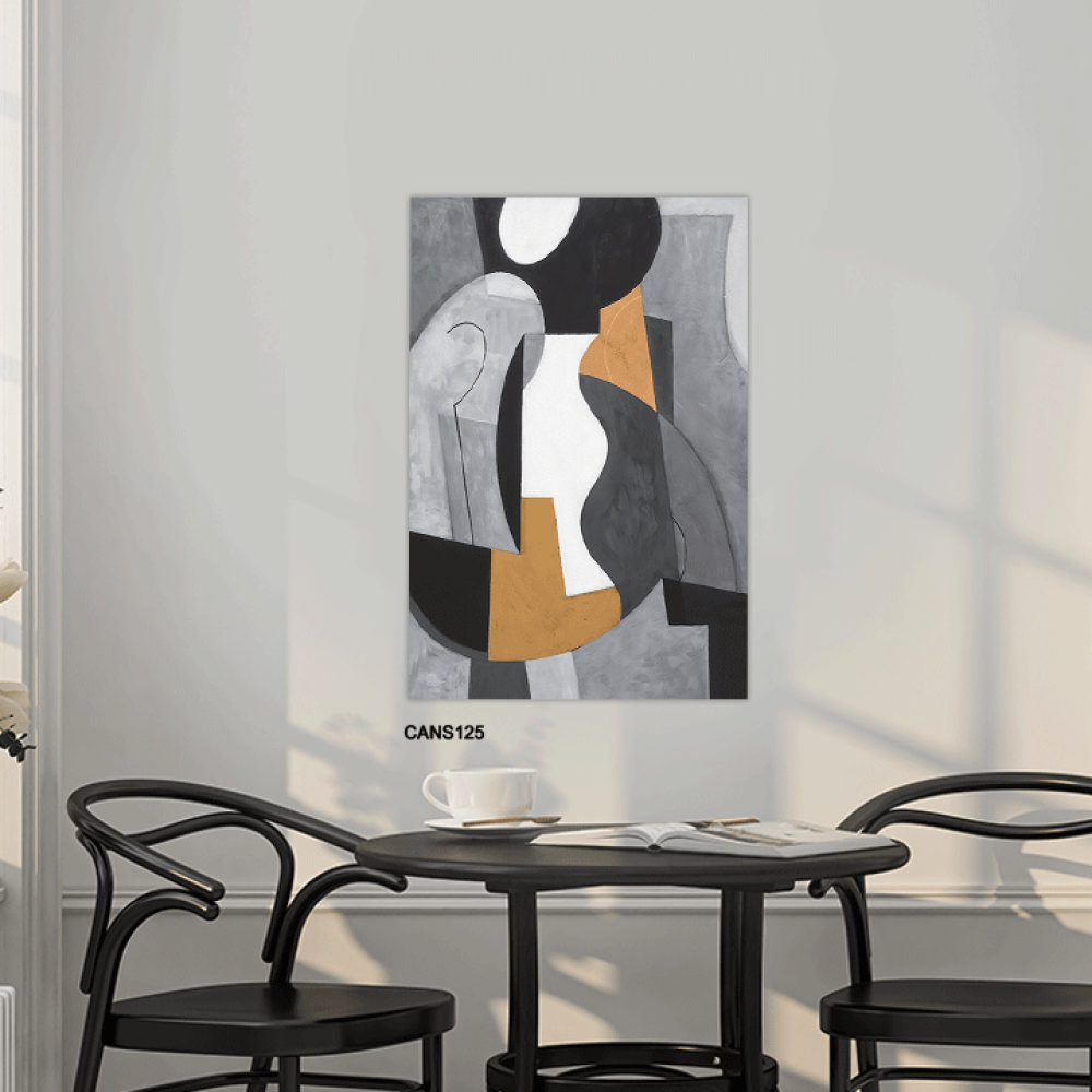 لوحة جدارية كانفس ، أشكال هندسية متداخلة - تدرجات الرمادي مع البيج والأبيض