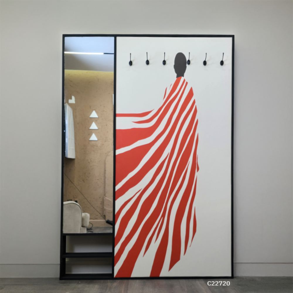 لوحة جدارية كانفس مزودة بعلاقات معدنية  ومرآة جانبية