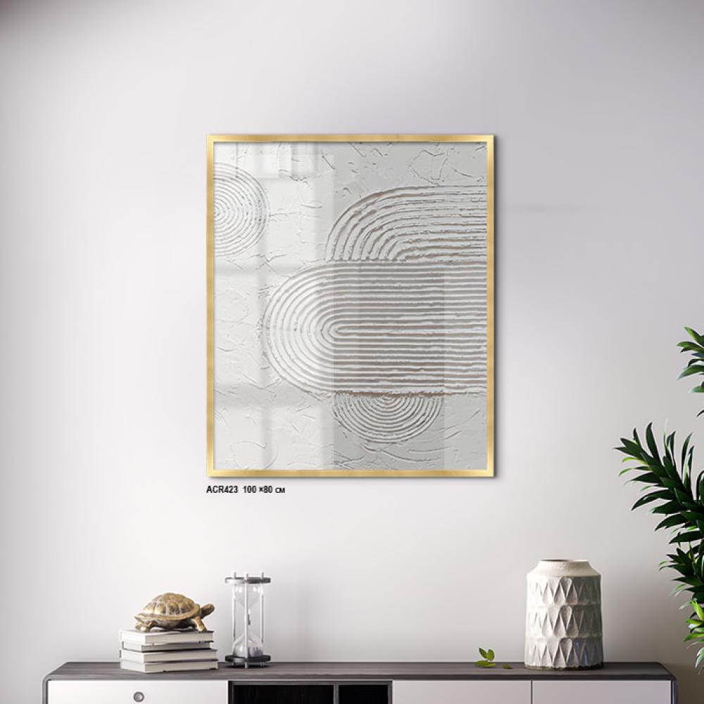 لوحة فنية جدارية أكرليك بطابع معجوني محفور تدرجات الأبيض والرمادي