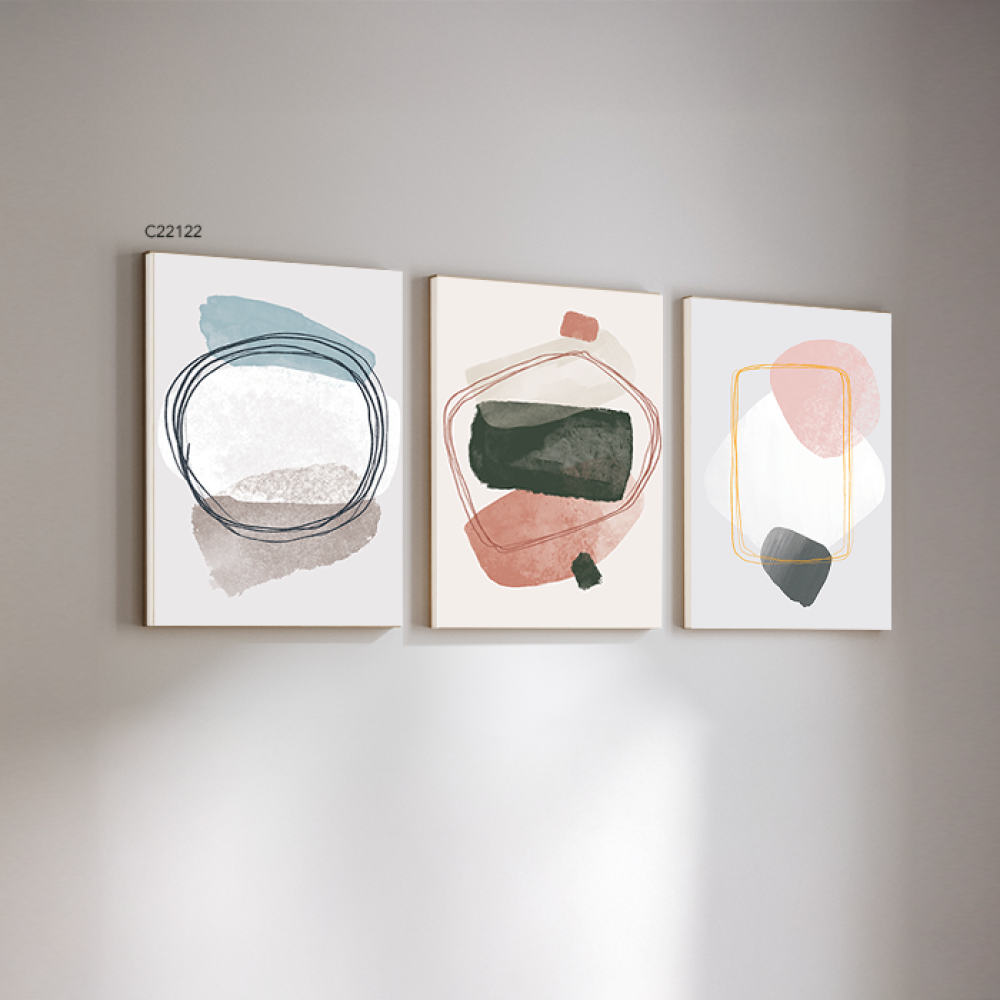 لوحة جدارية كانفس مقسمة ، أشكال - تدرجات الأخضر الزيتي مع الوردي  - فن بوهيمي