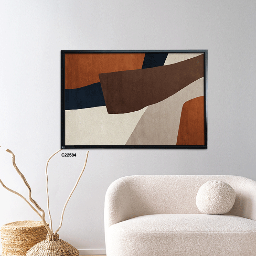 لوحة جدارية كانفس تصور اشكال متداخله بتدرجات الاسود والبني والبيج