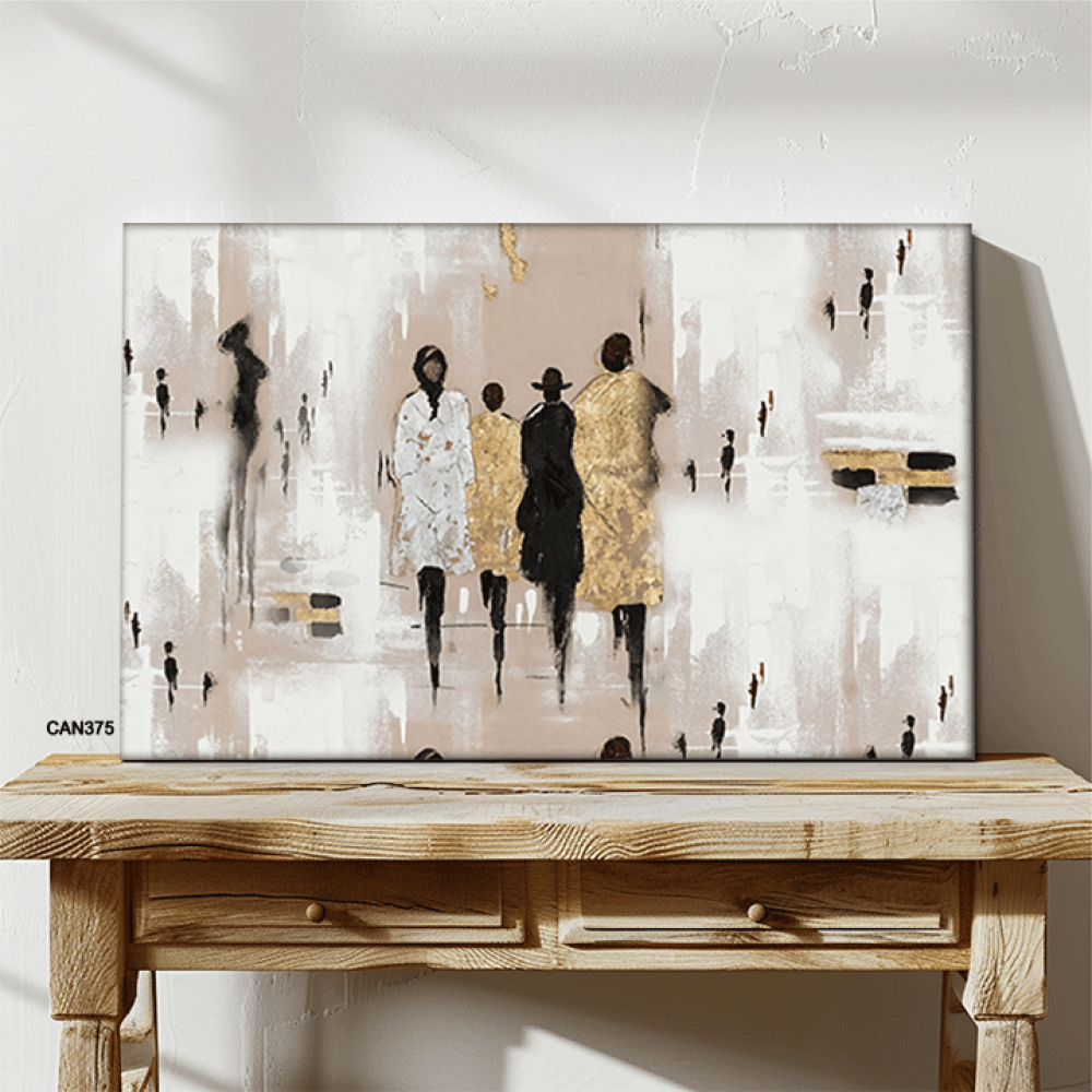 لوحة جدارية كانفس أشخاص تدرجات الذهبي مع البيج والأسود