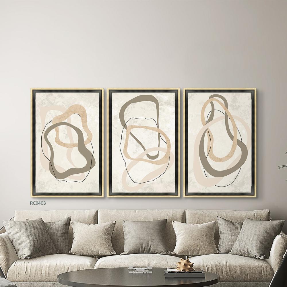 لوحة جدارية كانفس مقسمه تداخل خطوط وحلقات تدرجات البني مع البيج