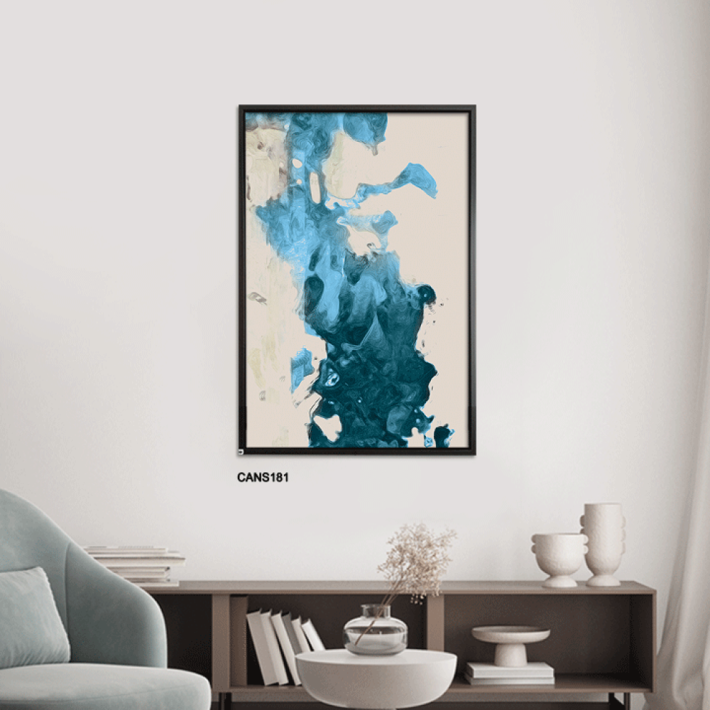 لوحة جدارية كانفس طابع مائي دخاني تدرجات أزرق وبيج