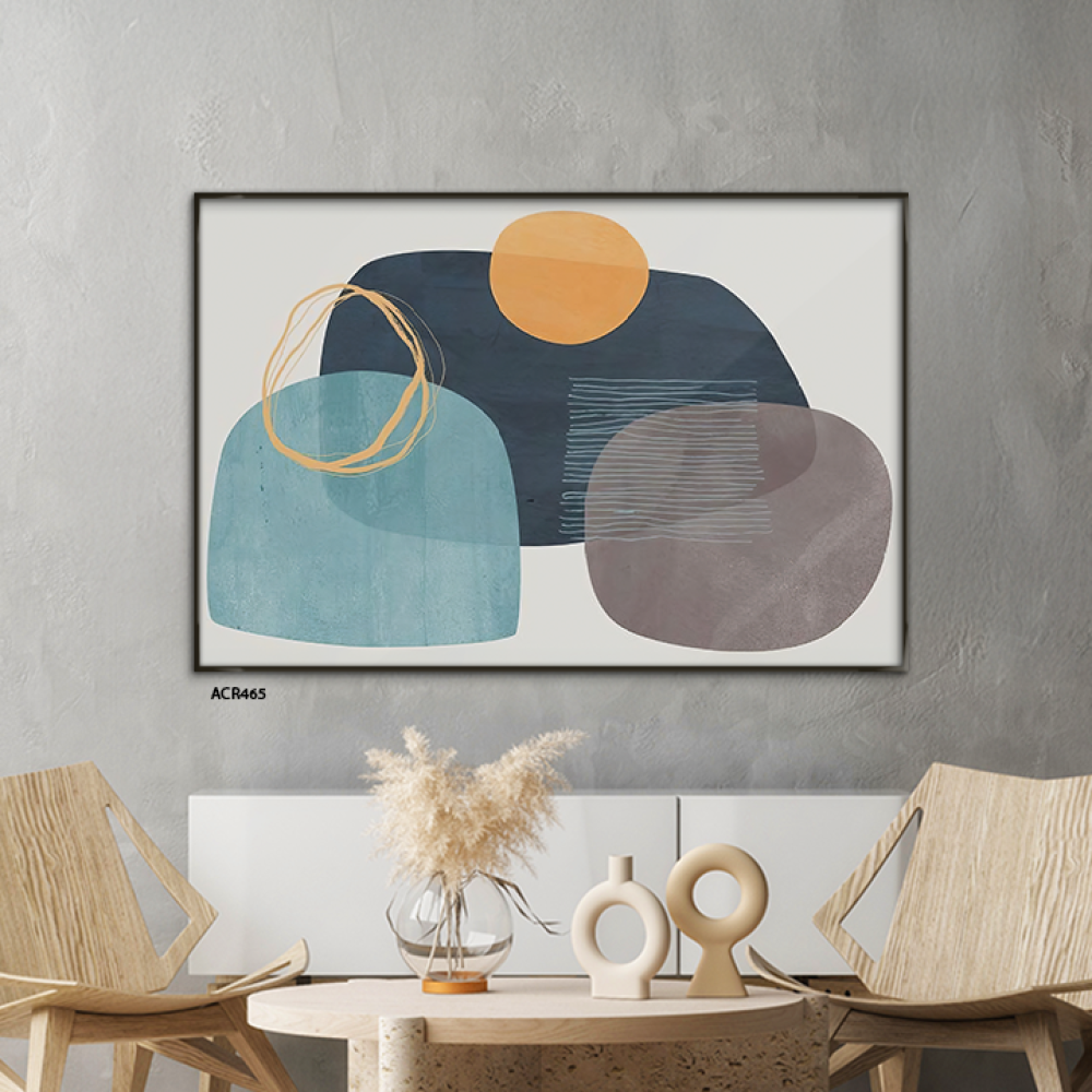 لوحة جدارية اكريليك تتميز بأشكال غير مستوية ومتداخلة