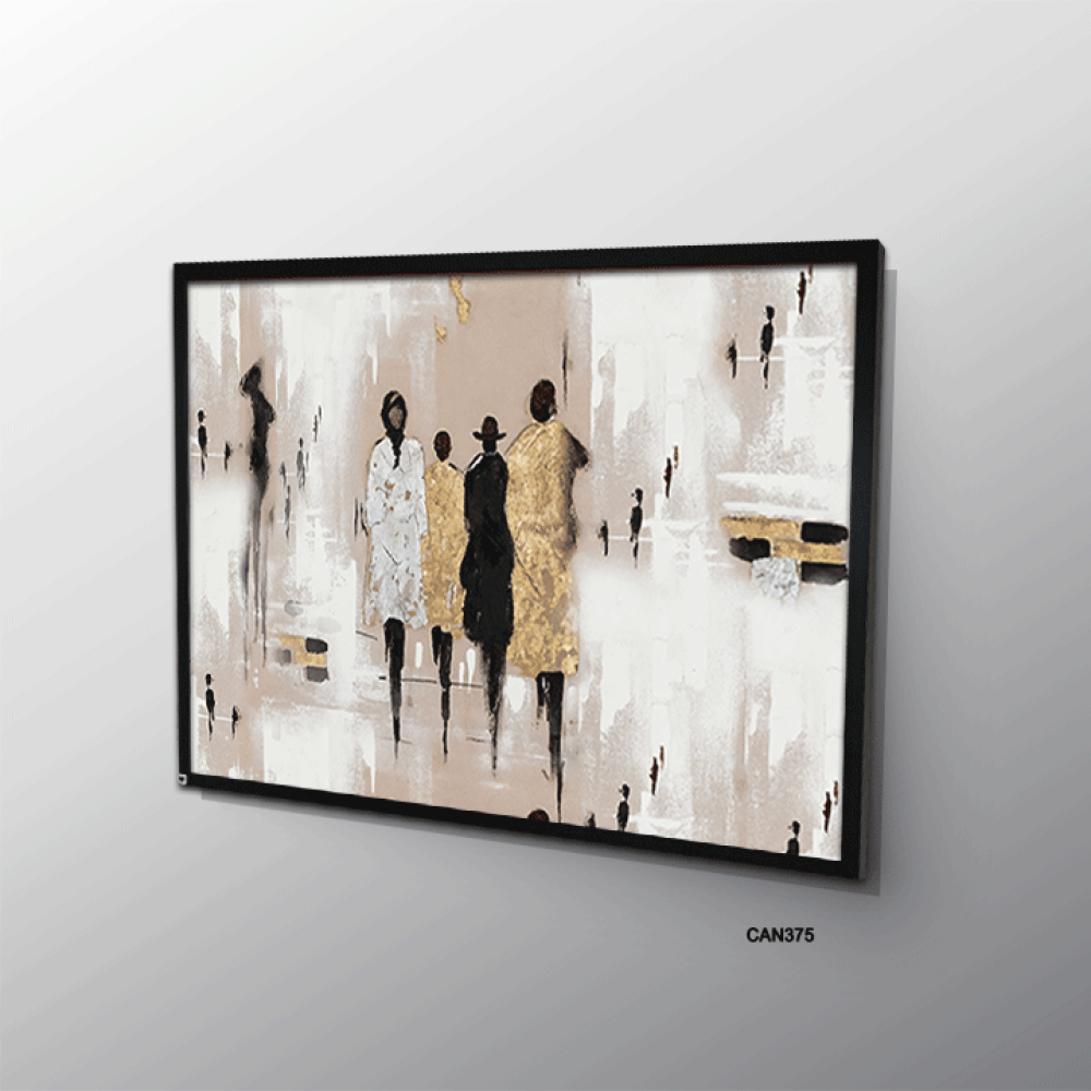 لوحة جدارية كانفس أشخاص تدرجات الذهبي مع البيج والأسود