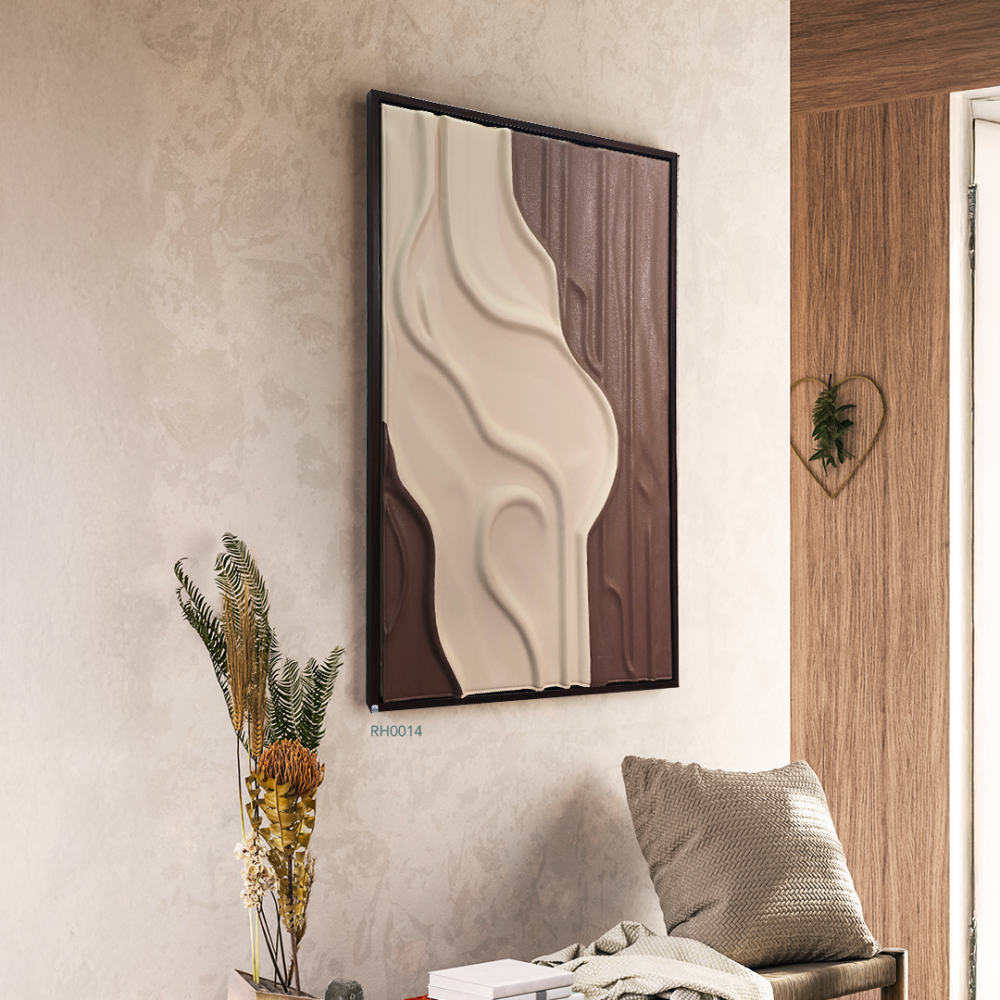 لوحة جدارية خشبية تجريدية طولية منحوتة بتقنية CNC بتصميم متباين وانحنا