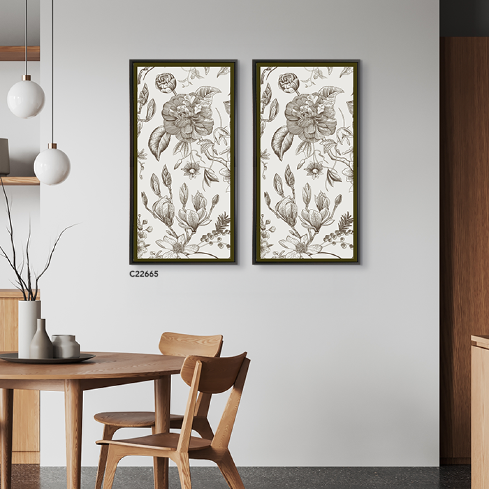 لوحة جدارية تتكون من قطعتين تتميز بنمط نباتي مستوحى من الفن الكلاسيكي