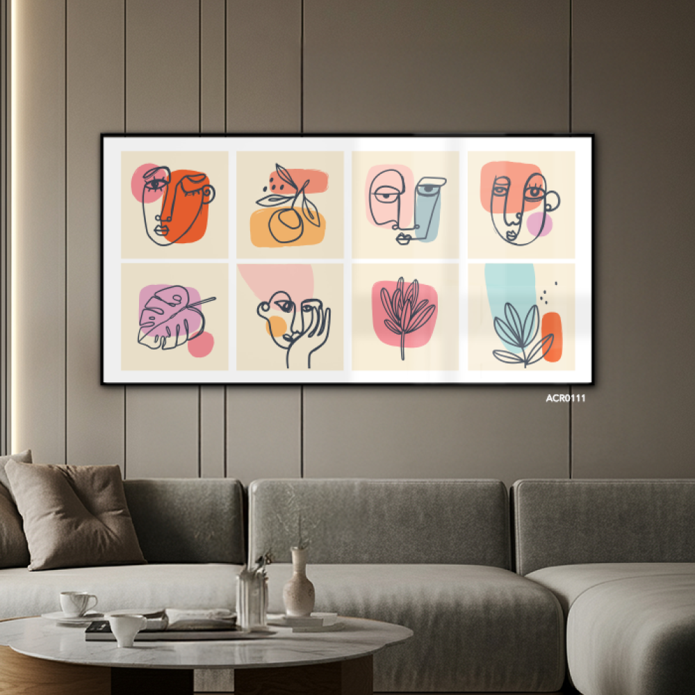 لوحة فنية جدارية اكريليك بتصميم يبرز جمال الوجوه بألوان البرتقالي والوردي مع البيج