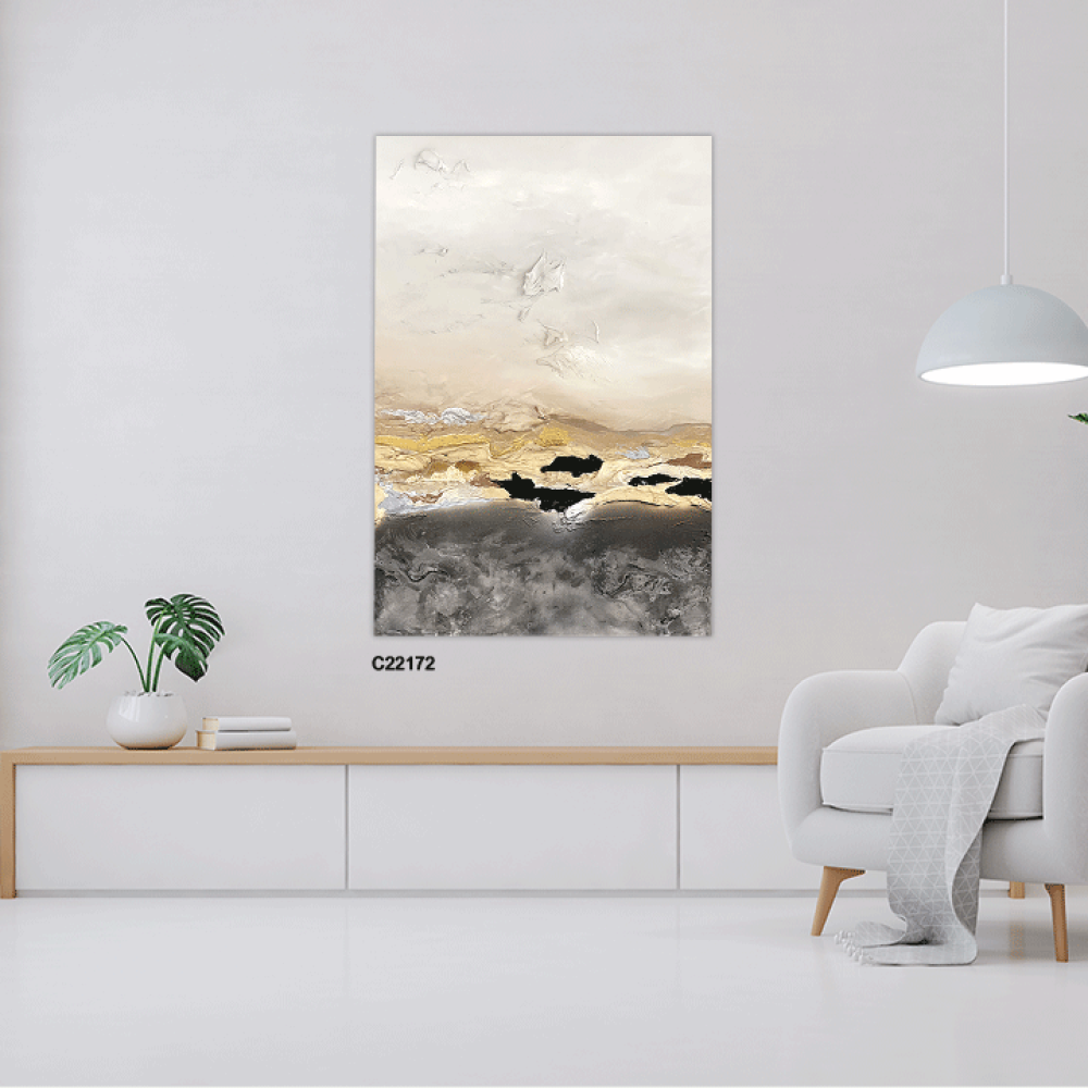 Canvas mural, shades of gold and brown with beige and black - abstract art