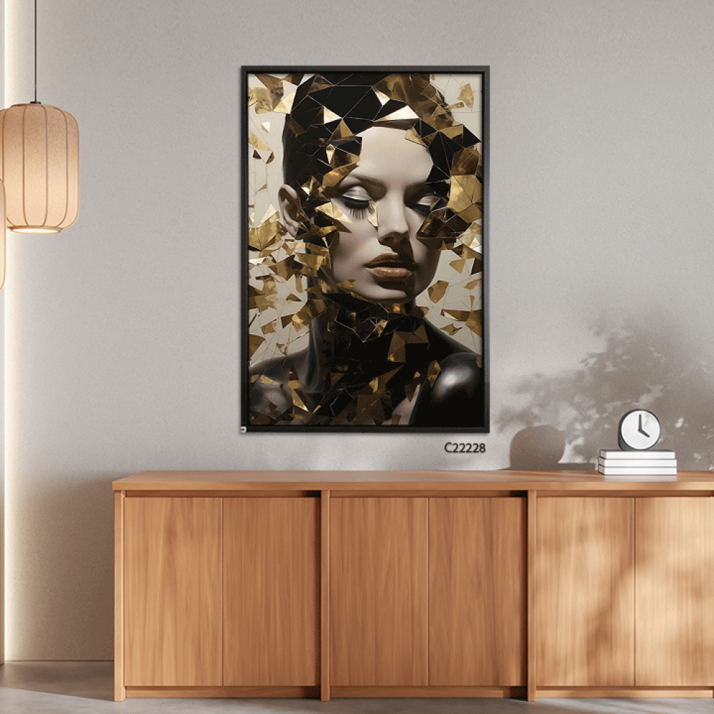لوحة جدارية كانفس فتاة تدرجات الذهبي والرمادي