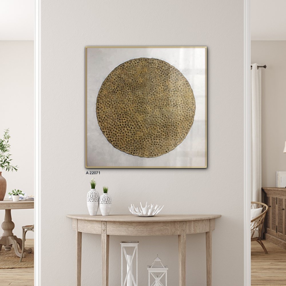 لوحة جدارية اكريليك تتميز بتصميم دائري يجمع بين تدرجات اللون البني مع الابيض