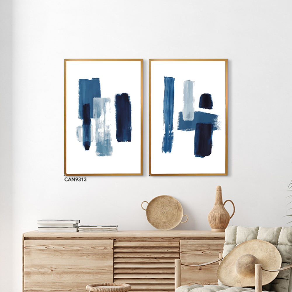 لوحة جدارية كانفس مقسمة ، تداخل ألوان  - تدرجات الأزرق مع الأبيض