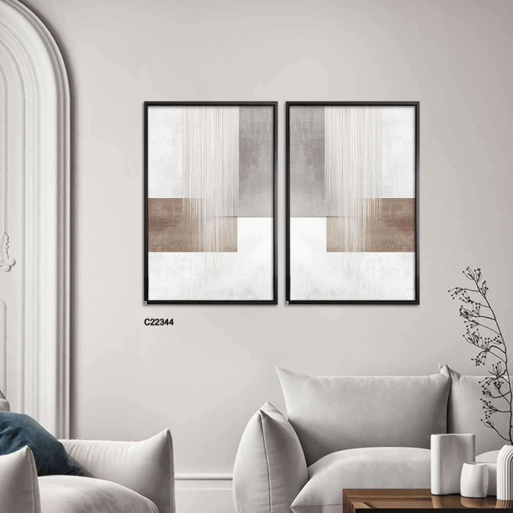 لوحة جدارية كانفس مقسمة ، مربعات- تدرجات البني والبيج مع الرمادي