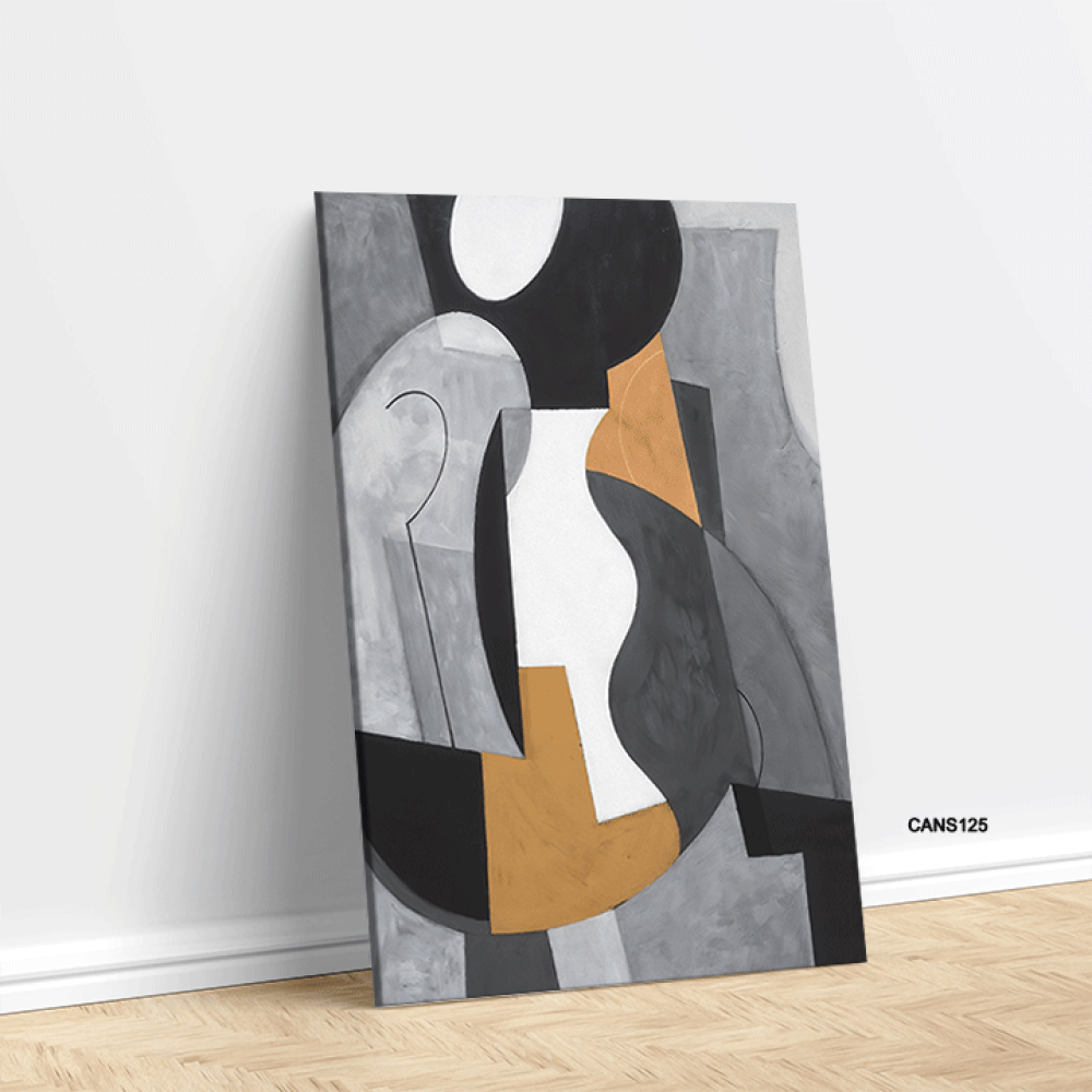 لوحة جدارية كانفس ، أشكال هندسية متداخلة - تدرجات الرمادي مع البيج والأبيض