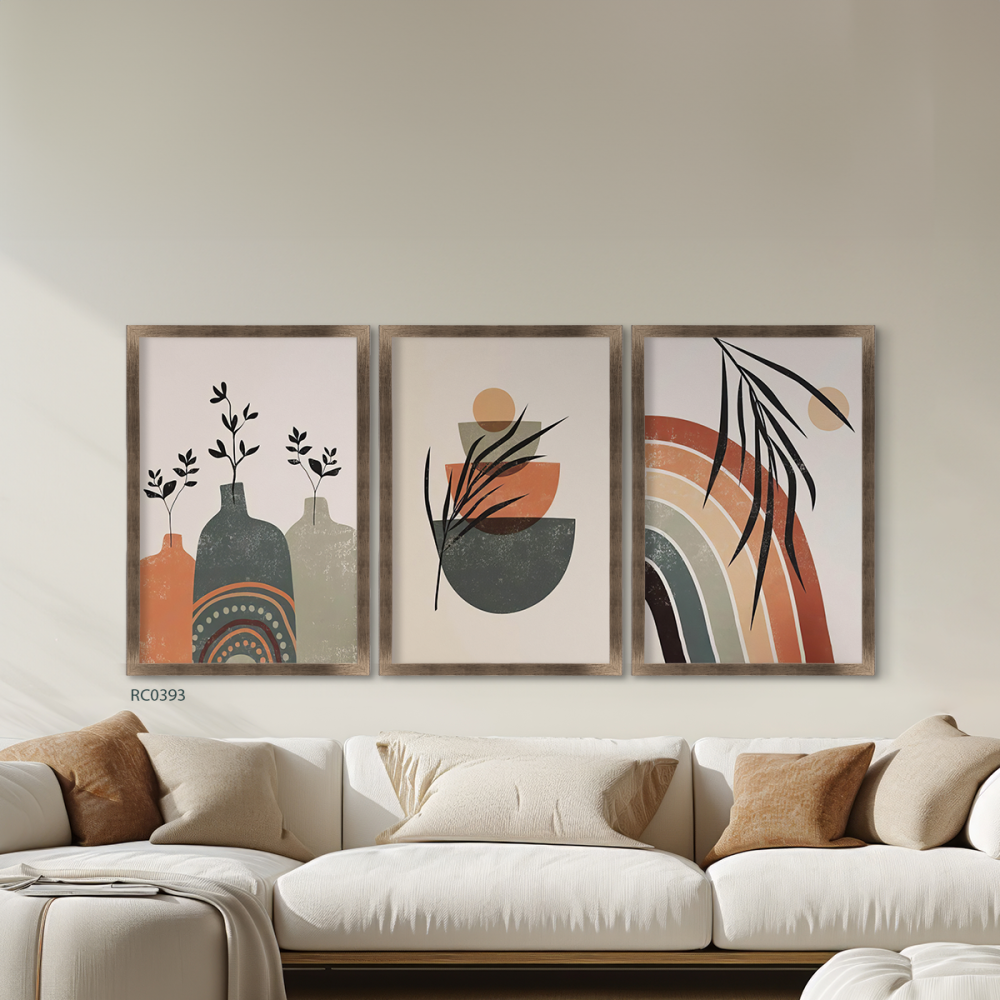 لوحة جدارية كانفس تصور ورق شجر واشكل -تدرجات البرتقالي مع الرمادي والبيج