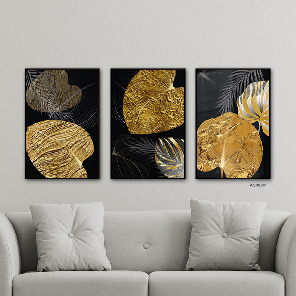 لوحة جدارية أكريليك تمتاز بتصميم يتضمن أوراق شجر