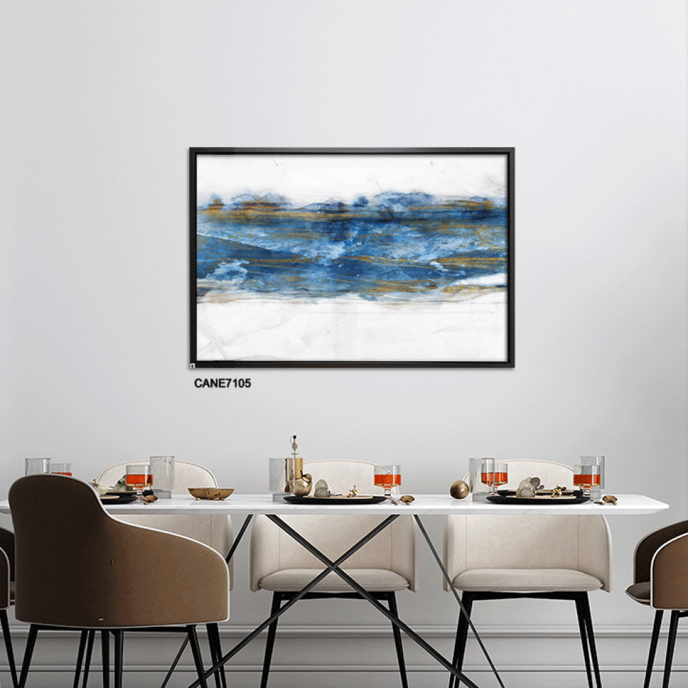 لوحة  جدارية كانفس ، تداخل ألوان - تدرجات الأزرق مع الذهبي والبيج - فن تجريدي