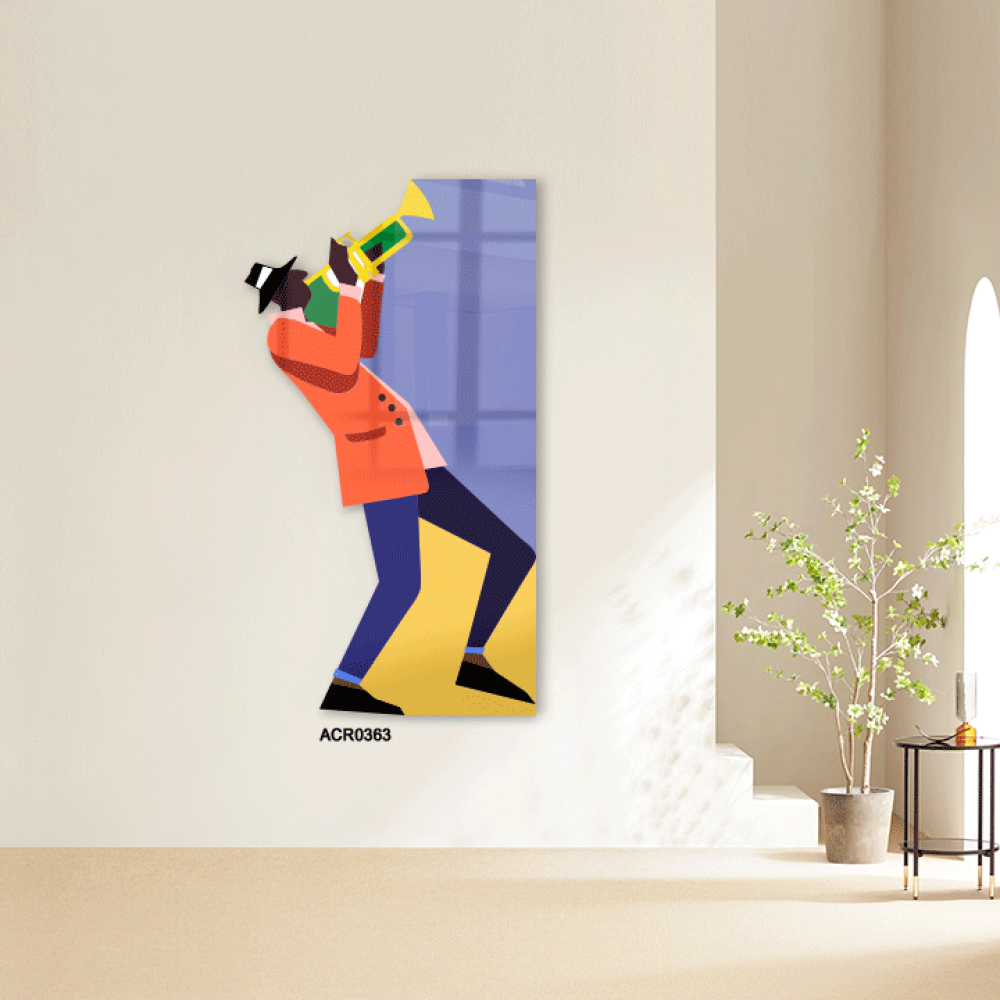 لوحة جدارية تصور عازف ترومبون بألوان زاهية