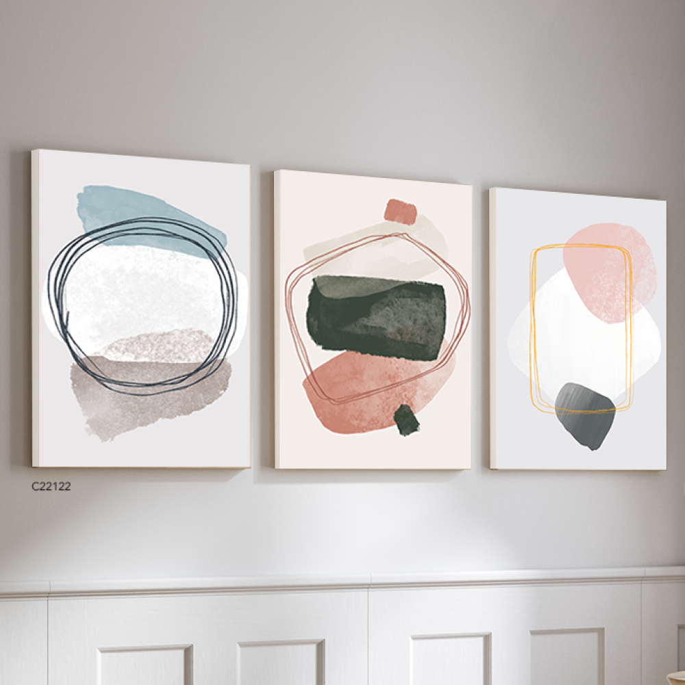 لوحة جدارية كانفس مقسمة ، أشكال - تدرجات الأخضر الزيتي مع الوردي  - فن بوهيمي