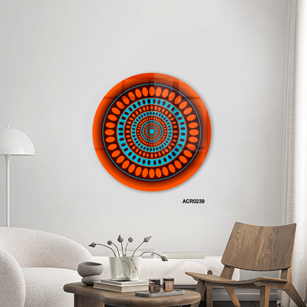 لوحة جدارية اكريليك بتصميم دائري ودرجات من اللون البرتقالي