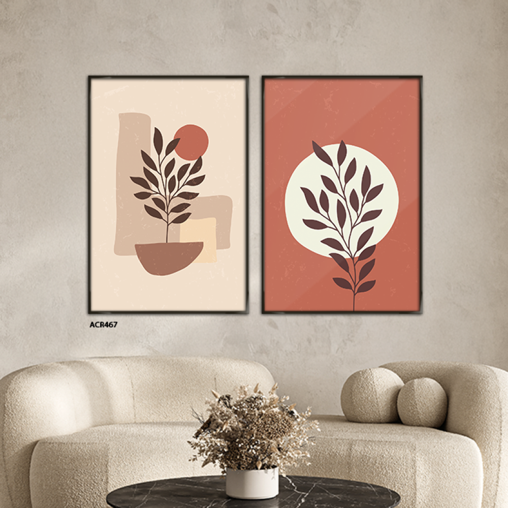 لوحة جدارية اكريليك تتميز بتصميم يضم أوراق شجر وأشكال متنوعة