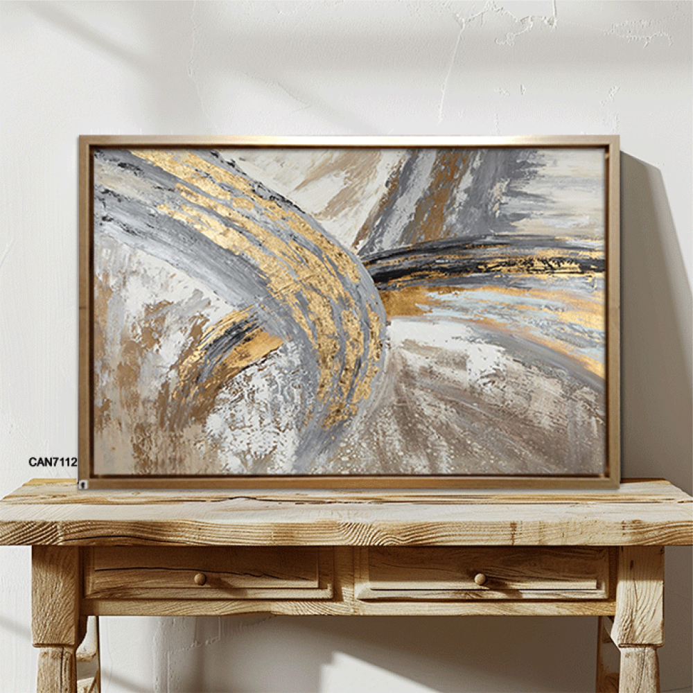 لوحة جدارية كانفس ، تداخل ألوان - تدرجات الذهبي والبني مع الرمادي والبيج
