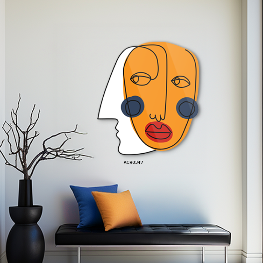 لوحة جدارية أكريليك تتميز بوجه تجريدي يجمع بين الألوان الأصفر والأبيض