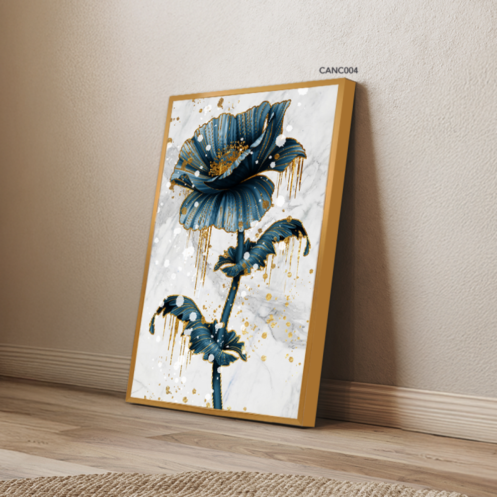 لوحة جدارية كانفس ، وردة - تدرجات الذهبي والتركواز مع الأبيض والرمادي